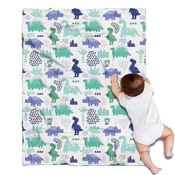 Blue Green Dinosaurs Geometric Pattern Blanket,Comfortable Soft Lamb Wool Throw Blanket,All Season,Warm Lightweight Blankets for Sofa Bed Couch Living Room Chair,30"x40"