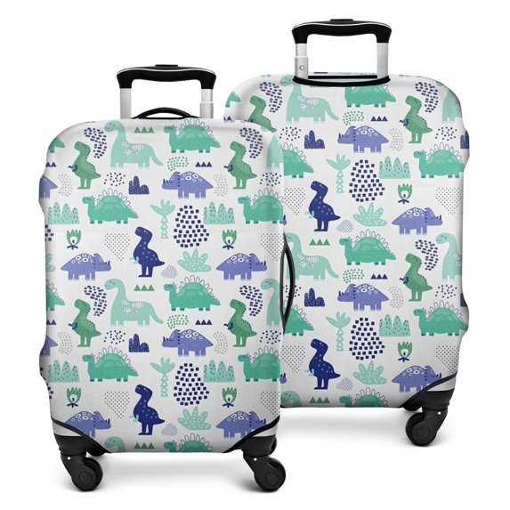Blue Green Dinosaurs Geometric Pattern Luggage Cover Fashion Suitcase Cover Baggage Covers Fit 25-28 Inch Luggage (Go Travel)