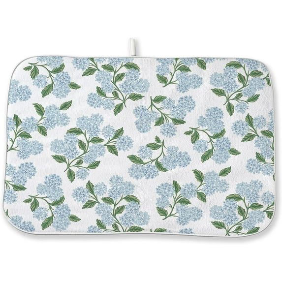 Blue Green Dish Drying Mat 18x24 Inch Vintage Floral Hydrangea Flower Drying Mat Spring Summer Absorbent Dish Drying Pad Dish Rack Drainer Mats for Kitchen Dining Counter
