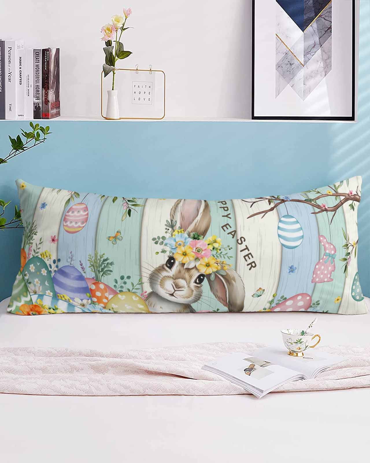 Blue Green Easter Bunny Body Pillow Case Cover - Microfiber Bed Throw ...