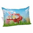 thumbnail image 1 of Blue Green Easter Pillow Covers, Linen Long Throw Pillow Case, Spring Watercolor Eggs Bunny Red Truck Holiday Pillow Protector Decorative Cushion Cover for Living Room/Bedroom 20" x 30", 1 of 8