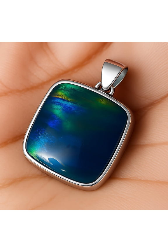 Blue Green Ethiopian Opal Gemstone Handmade Necklace in Sterling Silver