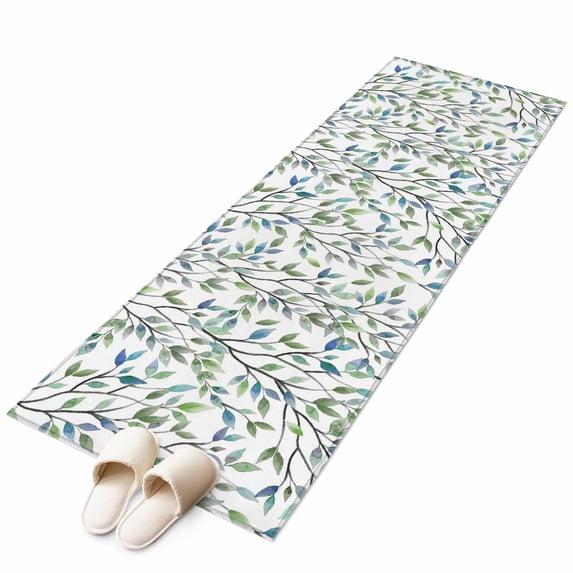Blue Green Eucalyptus Area Rugs Collection 2'x6', Spring Botanical Leaves Weeping Non Slip Indoor Rectangle Throw Runner Rug Floor Mat Carpet for Living Room Dining Table Bedroom Nursery