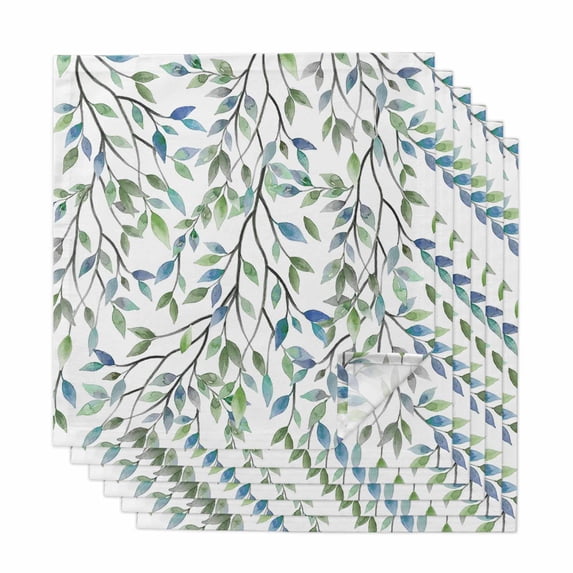 Blue Green Eucalyptus Cloth Napkins, Spring Botanical Leaves Weeping Washable and Reusable Dinner Napkins Set of 6, Table Napkin for Kitchen Party Birthday Wedding Hotel Housewarming 20"x20"