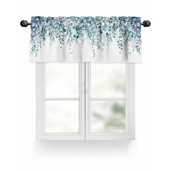 Blue Green Eucalyptus Kitchen Valances for Windows Rustic Watercolor Leaves Floral Valance Curtains&nbsp; for Kitchen /Living Room/Bedroom/ Bathroom Decor, 54"x18 " ,Rod Pocket 1 Panel,
