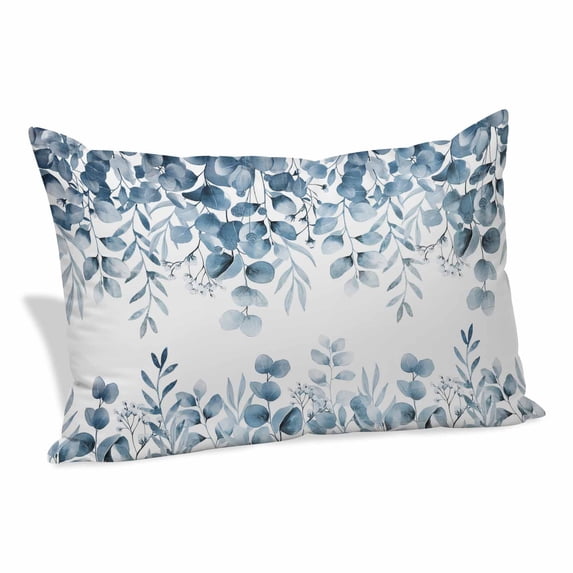Blue Green Eucalyptus Leaves Pillow Covers, Linen Long Throw Pillow Case, Spring Summer Botanical Holiday Pillow Protector Decorative Cushion Cover for Living Room/Bedroom 20" x 36"