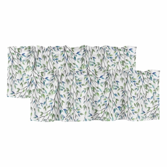 Blue Green Eucalyptus Valances for Windows, Decorative Rod Pocket Window Valance Curtains, Spring Botanical Leaves Weeping Short Curtain Drapes for Kitchen/Living Room, 2 Panels, 42" W x 12" L