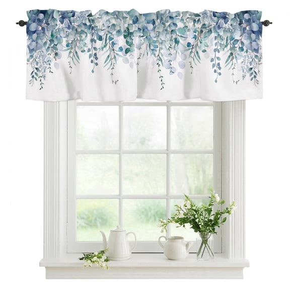 Bedliving Blue Green Eucalyptus Window Valance for Kitchen Bathroom Laundry Room, 54 x 18 Inch Rod Pocket Short Curtain, 1 Panel
