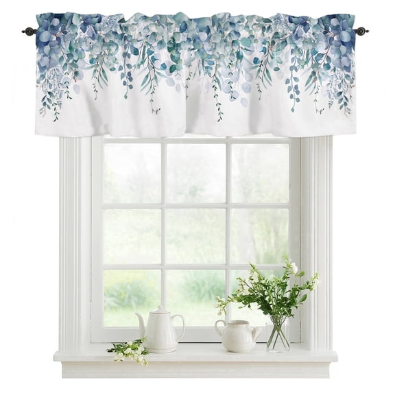 Bedliving Blue Green Eucalyptus Window Valance for Kitchen Bathroom Laundry Room, 54 x 18 Inch Rod Pocket Short Curtain, 1 Panel
