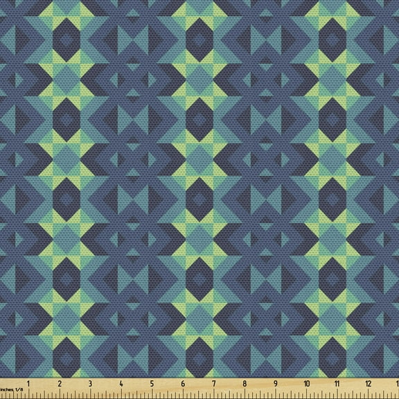 Ambesonne Blue and Green Fabric by the Yard Upholstery, Geometric Zigzag, 1 Yard, Pale Green Dark Blue