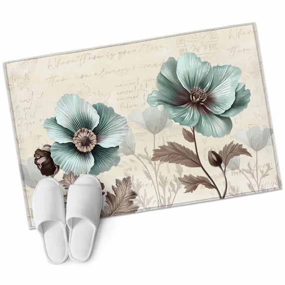 Blue Green Floral 2'x3' Washable Rug, Spring Summer Mallow Flowers ...