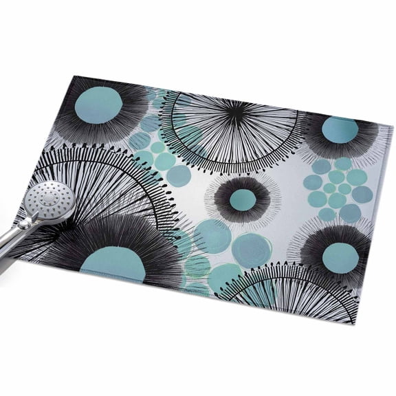 Blue Green Floral Area Rug, Boho Abstract Floral Teal Dot Wood Grain Non-Slip Felt Rubber Backing Rectangle Indoor Carpet Washable Rugs for Living Room Bedroom 2x3ft