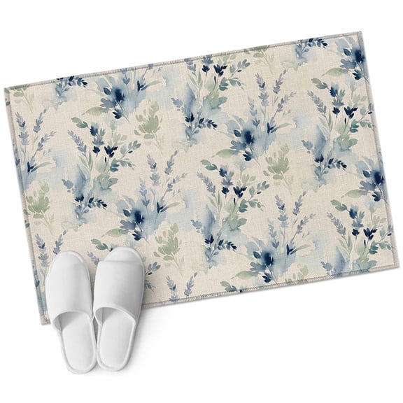 Blue Green Floral Bathroom Rug Washable 2x3 Entryway Rug Non Slip Retro Country Spring Flowers Botanical Beige Front Door Mat Low Pile Indoor Doormat Throw Floor Carpet for Kitchen Bedroom Entrance