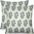 thumbnail image 1 of Blue Green Floral Block Print Pillow Covers 16x16 Set of 2 Chinoiserie Flower Leaves Outdoor Decorative Throw Pillows Farmhouse Pillowcases Linen Cushion Case Decor for Home Sofa Couch Bed, 1 of 6