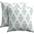 thumbnail image 1 of Blue and Green Floral Block Print Pillow Covers 18x18 Inch Modern Neutral Outdoor Decorative Throw Pillow Covers Set of 2 Boho Rustic Pillowcases Cushion Covers for Couch, 1 of 6