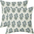 thumbnail image 1 of Blue Green Floral Block Print Pillow Covers 18x18 Set of 2 Chinoiserie Flower Leaves Outdoor Decorative Throw Pillows Farmhouse Pillowcases Linen Cushion Case Decor for Home Sofa Couch Bed, 1 of 6