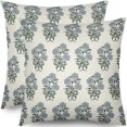 thumbnail image 1 of Blue Green Floral Block Print Pillow Covers 18x18 Set of 2 Chinoiserie Flower Leaves Outdoor Decorative Throw Pillows Farmhouse Pillowcases Linen Cushion Case Decor for Home Sofa Couch Bed, 1 of 6