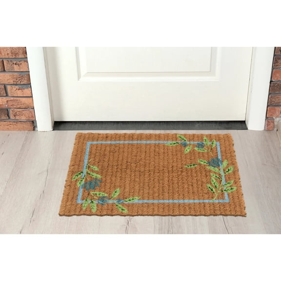 Blue Green Floral Border Door Mat 31x20 Inch Welcome Floor Rug Non Slip Entryway Mat for Front Door Porch Patio Hallway Covered Outdoor Entry Carpet Apartment Condo Studio Loft Housewarming Gift Home