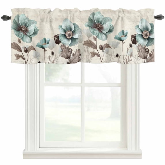 Blue Green Floral Curtain Valances for Windows, Kitchen Valance Window ...