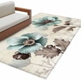 thumbnail image 1 of Blue Green Floral Large Area Rugs for Bedroom Living Room, Soft Non Slip Carpet Bedside Rug, Spring Summer Mallow Flowers Retro Rectangular Floor Cover Kitchen Accent Rug 3'x5' for Dining Room/Office, 1 of 9