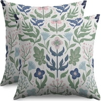 Blue Green Floral Pillow Covers 16x16 Set of 2 Spring Summer Navy Pink Flower Sage Leaves Block Print Decorative Throw Pillow Cases Outdoor Farmhouse Decoration for Sofa Couch Bed