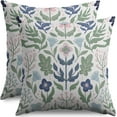 thumbnail image 1 of Blue Green Floral Pillow Covers 16x16 Set of 2 Spring Summer Navy Pink Flower Sage Leaves Block Print Decorative Throw Pillow Cases Outdoor Farmhouse Decoration for Sofa Couch Bed, 1 of 5