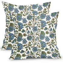 Blue Green Floral Pillow Covers 18x18 Inch Set of 2 Vintage Flower Botanical Tapestry Pattern Outdoor Throw Pillows Boho Block Print Pillowcases for Bed Couch Home Decor
