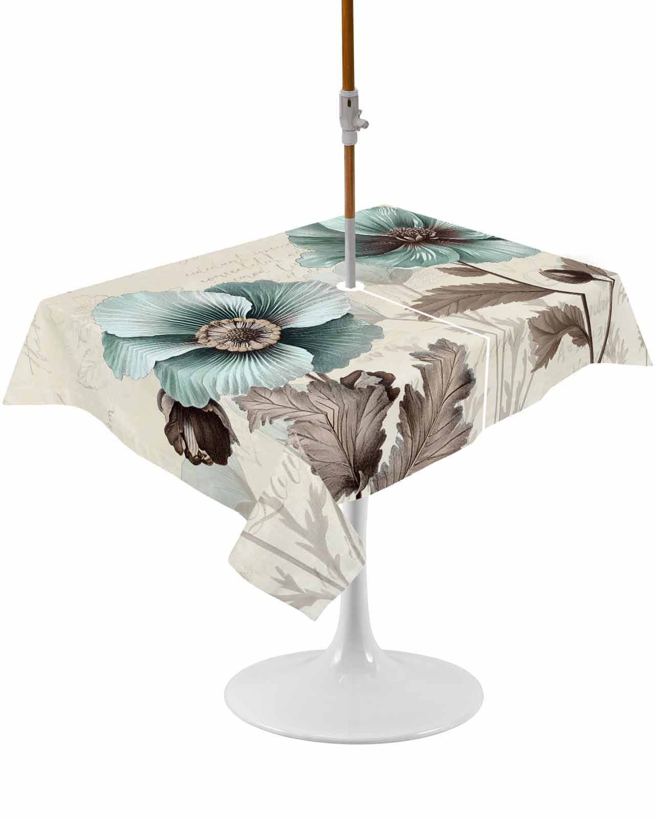 Mallow Cloth Blue Green Floral Rectangle Outdoor Tablecloth, Waterproof Table Cloth ...