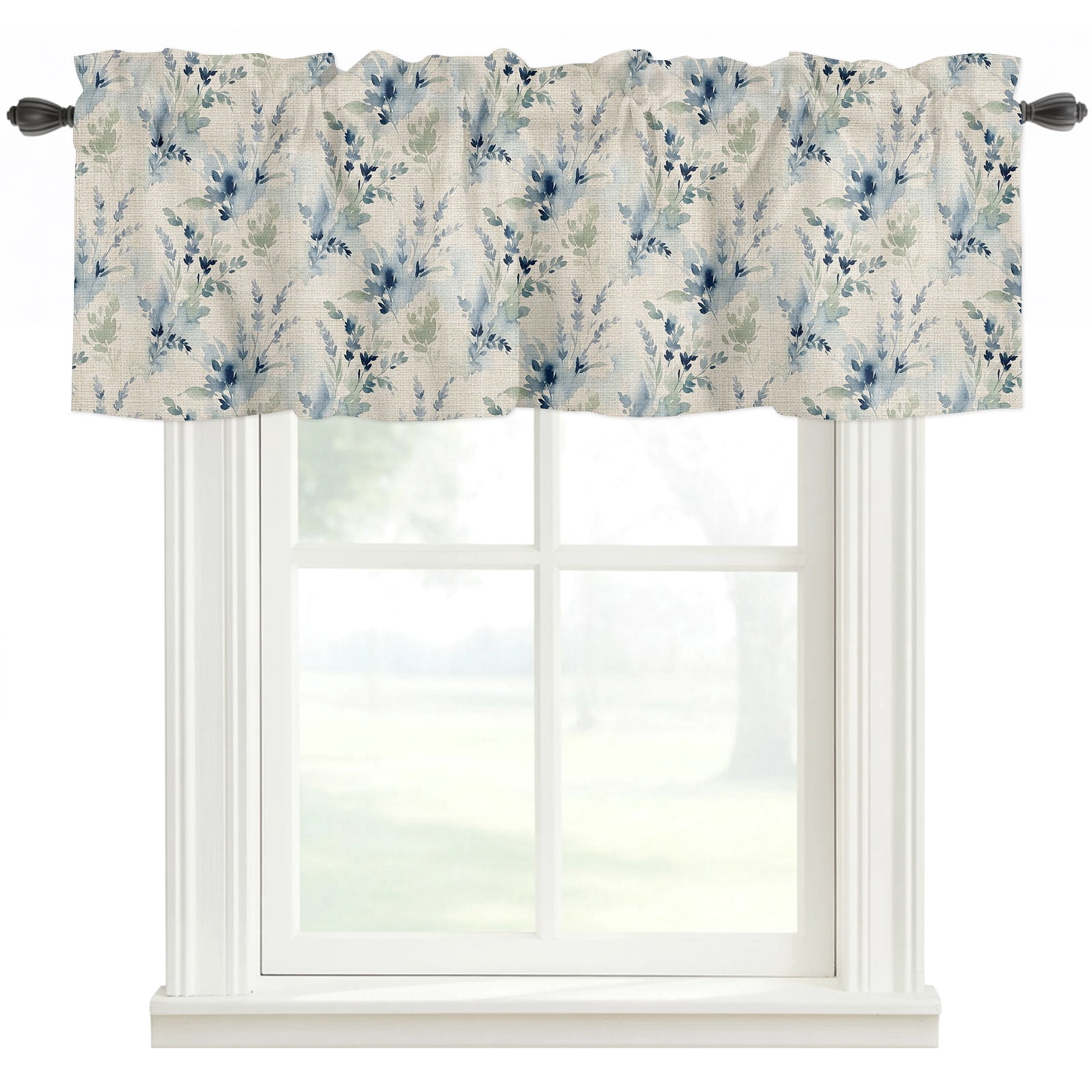 Spring Flower Simpl Blue Green Floral Rod Pocket Curtain Valance, Retro Country Spring ...