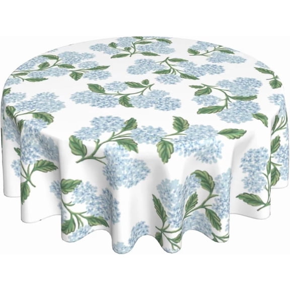 Blue Green Floral Round Tablecloth 70 Inch Hydrangea Flower Table Cloth Spring Summer Holiday Table Covers Polyester Indoor Outdoor Farmhouse Tablecloths for Kitchen Dining Party Picnic
