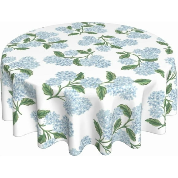 Blue Green Floral Round Tablecloth 70 Inch Hydrangea Flower Table Cloth Spring Summer Holiday Table Covers Polyester Indoor Outdoor Farmhouse Tablecloths for Kitchen Dining Party Picnic