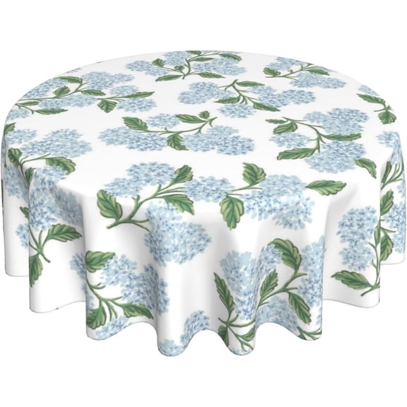 Blue Green Floral Round Tablecloth 70 Inch Vintage Hydrangea Flower Table Cloth Seasonal Polyester Farmhouse Spring Summer Holiady Table Cover for Kitchen Party Dining Picnic Outdoor Decor