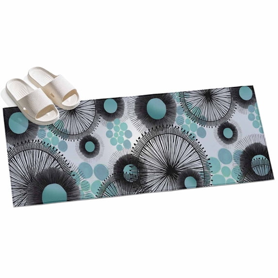 Blue Green Floral Runner Rugs 2x6ft Boho Abstract Floral Teal Dot Wood ...