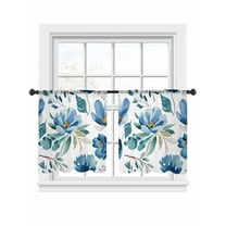 Blue Green Floral Sheer Curtains 45 inches Long, Vintage Watercolor Pastoral Flower Leaf Light Filtering Sheer Window Curtains Rod Pocket Voile Drapes for Bedroom Living Room, 2 Panels 52"W x 45"L