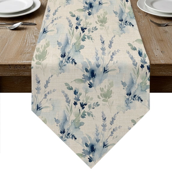 Blue Green Floral Table Runner Linen Burlap Table Runner 72 Inches Long ...