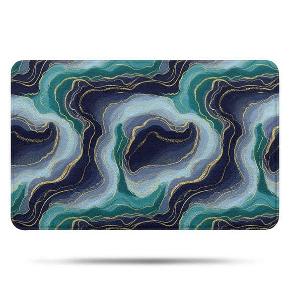 Blue Green Gold Marble Pattern Bathroom Rugs Mat,Non Slip Microfiber Bathroom Rug,Rubber Backing,Soft Bathroom Mats for Bathroom Floor,Tub and Shower,17x27in(43x68cm)
