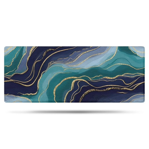Blue Green Gold Marble Pattern Bathroom Rugs Mat,Non Slip Microfiber Bathroom Rug,Rubber Backing,Soft Bathroom Mats for Bathroom Floor,Tub and Shower,60x24in(150x60cm)
