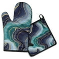 thumbnail image 1 of Blue Green Gold Marble Pattern Kitchen Oven Mitt and Pot Holder Sets 4 Pcs for Baking, Cooking and Grilling, Heat Resistant Up To 392 °F, 1 of 7