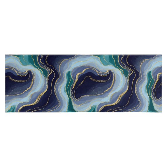 Blue Green Gold Marble Pattern Kitchen Rug Mat,Kitchen Runner Rugs Non Skid Washable,Decorative Kitchen Floor Mats for Kitchen,Sink,Laundry,17"X47"