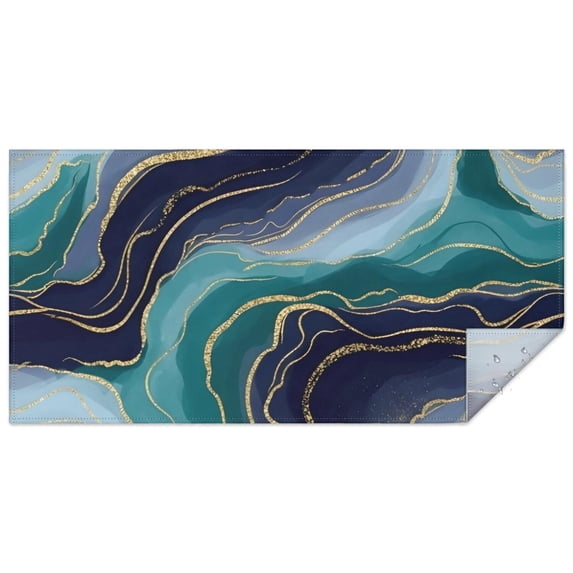 Blue Green Gold Marble Pattern Rectangle Tablecloth 60"x120",Waterproof Polyester Rectangle Table Cloth, Wipeable Spillproof Polyester Tablecloth for Dining, Camping, Indoor and Outdoor