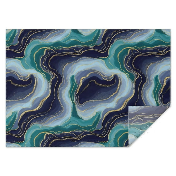 Blue Green Gold Marble Pattern Rectangle Tablecloth 60"x84",Waterproof Polyester Rectangle Table Cloth, Wipeable Spillproof Polyester Tablecloth for Dining, Camping, Indoor and Outdoor