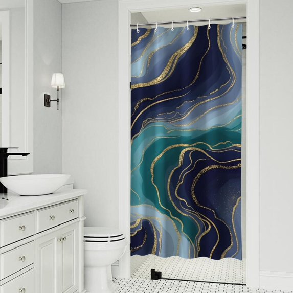 Blue Green Gold Marble Pattern Shower Curtain 36"x72" ,Bathroom Decorative Shower Curtains Set with 12 Hooks,Modern Waterproof Washable Shower Curtain