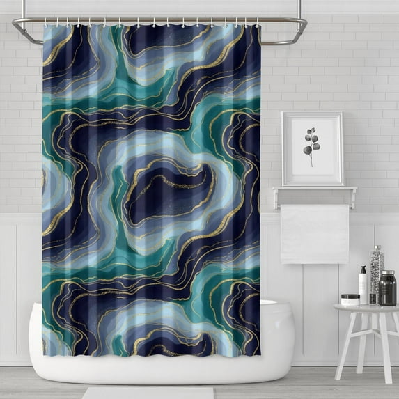 Blue Green Gold Marble Pattern Shower Curtain 72"x72" ,Bathroom Decorative Shower Curtains Set with 12 Hooks,Modern Waterproof Washable Shower Curtain