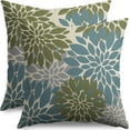 thumbnail image 1 of Blue Green Grey Gray Pillow Covers 16X16 Inch Set of 2, Modern Dahlia Floral Print Decorative Throw Pillow Covers Outdoor Farmhouse Cushion Case for Home Couch Sofa Bed Decoration, 1 of 5