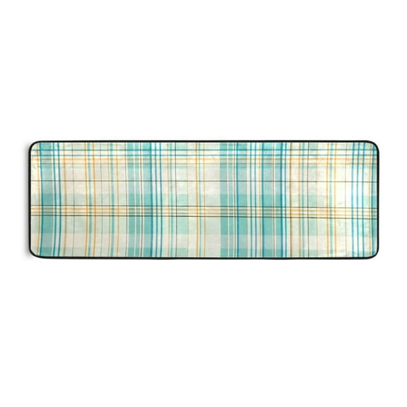 Blue Green Grid Runner Rug for Hallways Kitchen Non Slip 2'x 6' Washable Hall Carpet for Bedroom Entryway Laundry Room