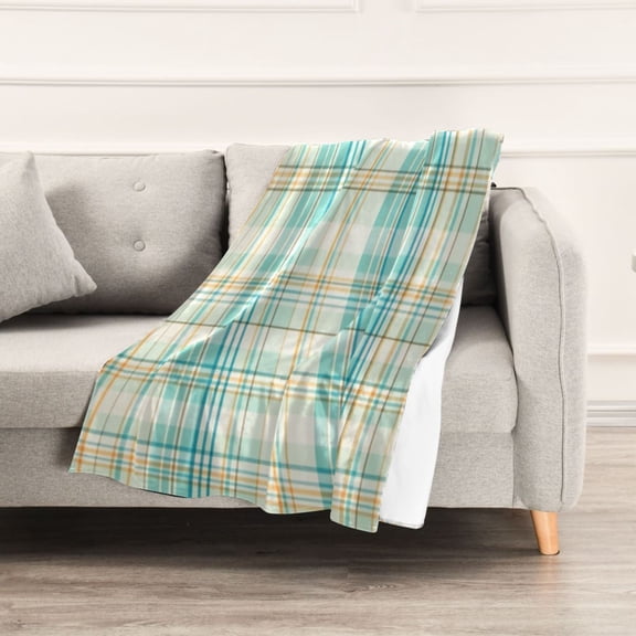 Blue Green Grid Throw Blanket 60" x 90" Soft and Warm Blankets for Couch Sofa and Bed