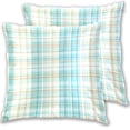 thumbnail image 1 of Blue Green Grid Throw Pillow Covers 20x20 Inch 2 Packs Decorative Square for Living Room Couch Bed Sofa, 1 of 6