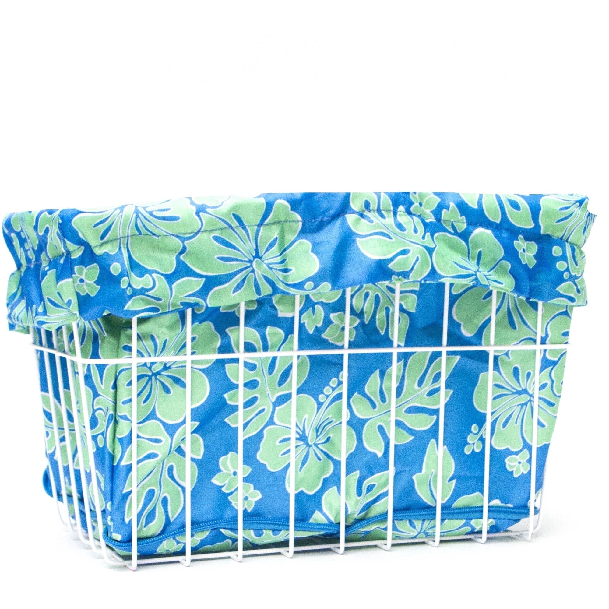 Cruiser Candy Bike Basket Liner Waterproof, Universal Fit for Most Bike Baskets, Stylish 2in1Tote, Bike Basket Cover, Front Wire Or Wicker Bike Baskets Fits Up to 15x12x10 -Blue/Green Hibiscus