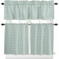thumbnail image 1 of Blue Green Kitchen Curtains, Grid Checkered Plaid Gingham Lattice Trellis 3-Piece Kitchen Curtain Valance and Tiers Set 24 Inch Length, Rod Pocket Half Window Curtains for Cafe Living Room Bathroom, 1 of 5
