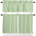 thumbnail image 1 of Blue Green Kitchen Curtains, Grid Checkered Plaid Gingham Lattice Trellis 3-Piece Kitchen Curtain Valance and Tiers Set 36 Inch Length, Rod Pocket Half Window Curtains for Cafe Living Room Bathroom, 1 of 6
